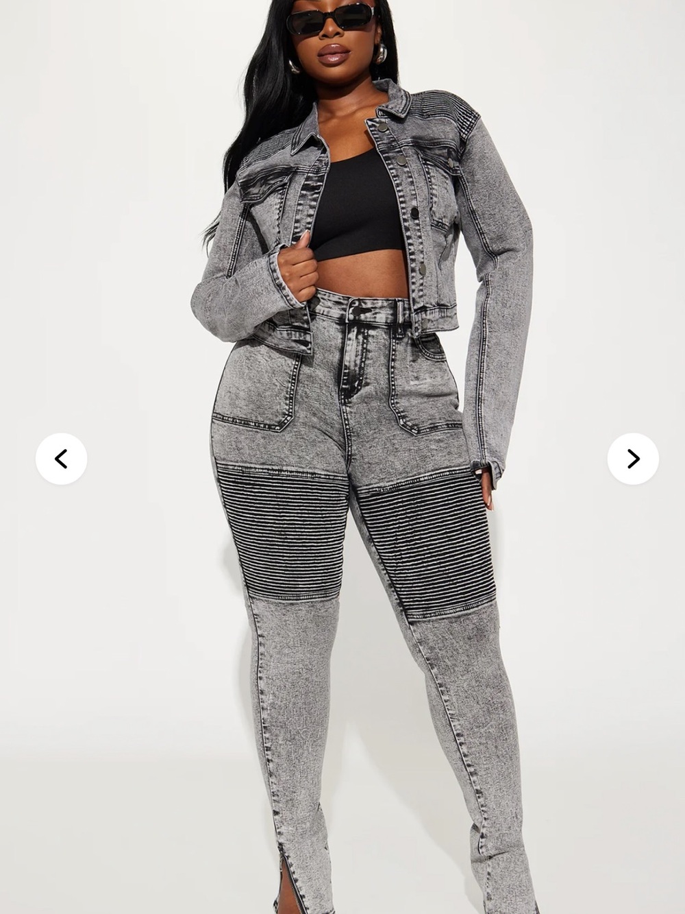 Fashion Nova Washed Gray Ribbed Panel Skinny Jeans Set